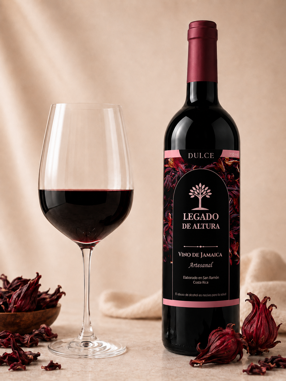 Botella de Vino de Flor de Jamaica